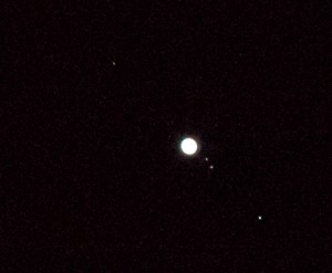 Jupiter and 4 of its moons (Ganymede, Callisto, Io and Europa)
